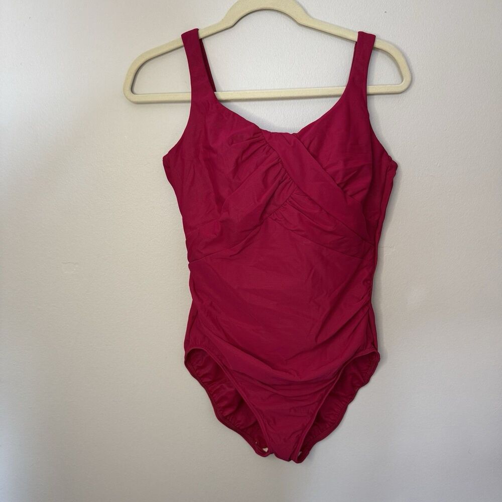 MIRACLESUIT Women's Size 16 Magenta Pink Ruched One Piece Slimming Swimsuit